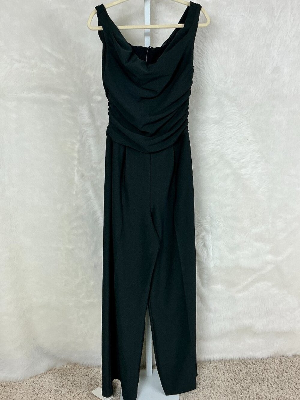 Abercrombie Fitch Black Off Shoulder Ruched Draped Wide Leg Jumpsuit NWT LT